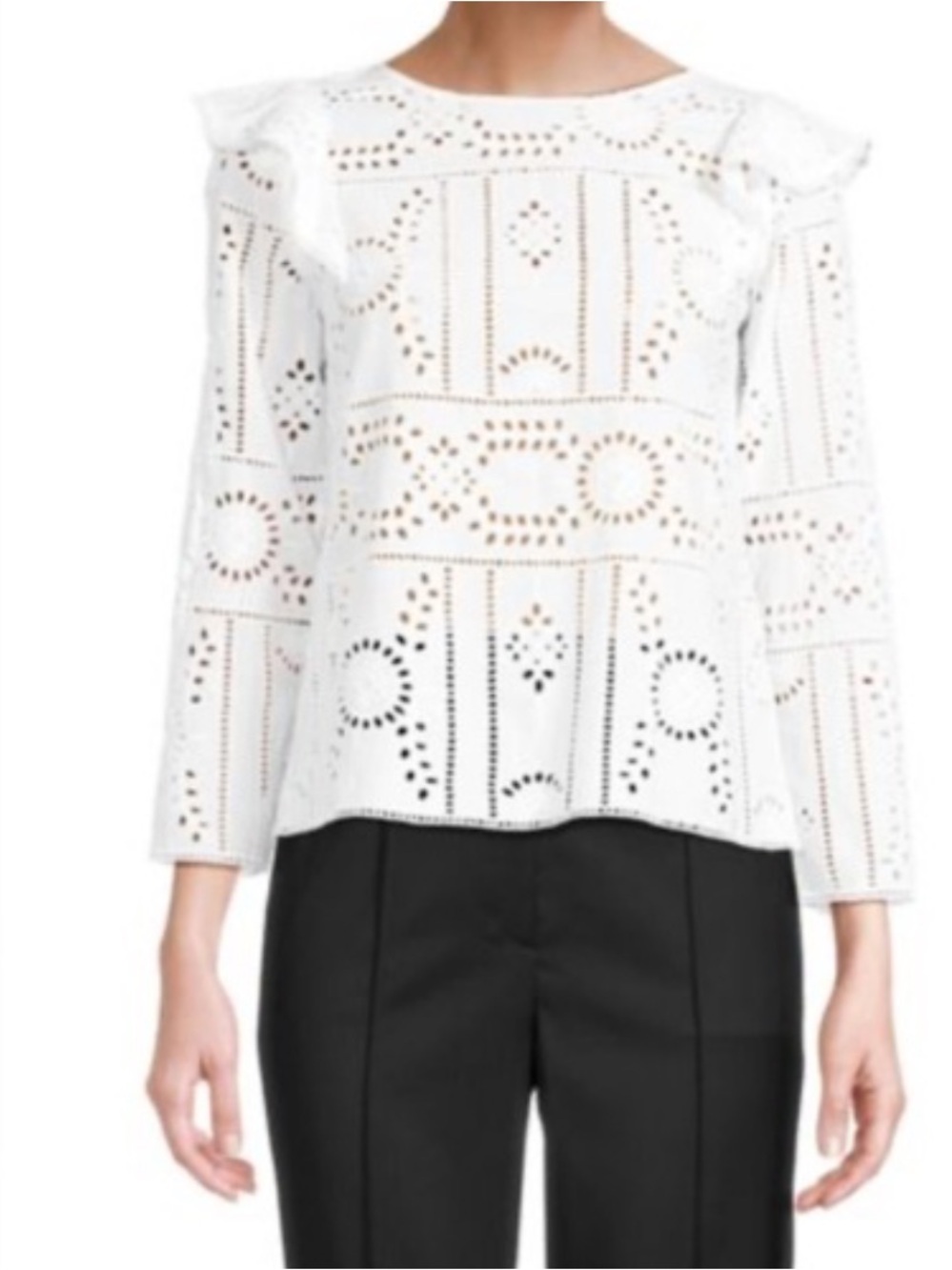 The Kooples White Eyelet Ruffle-Trim Blouse - Picture 2 of 10